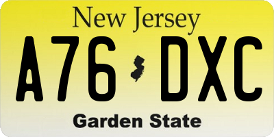 NJ license plate A76DXC