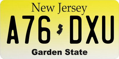 NJ license plate A76DXU