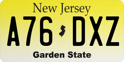 NJ license plate A76DXZ