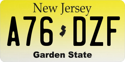NJ license plate A76DZF