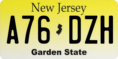 NJ license plate A76DZH