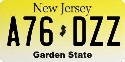 NJ license plate A76DZZ