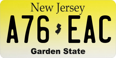 NJ license plate A76EAC