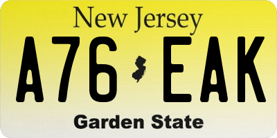 NJ license plate A76EAK