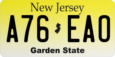NJ license plate A76EAO