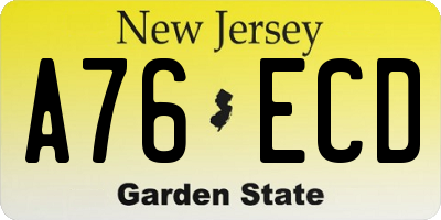 NJ license plate A76ECD