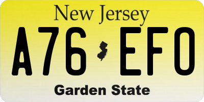 NJ license plate A76EFO