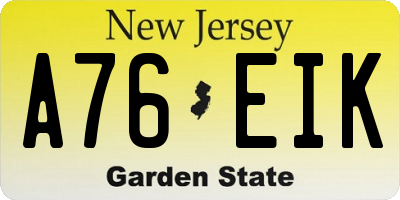 NJ license plate A76EIK