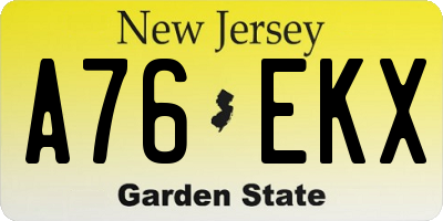 NJ license plate A76EKX