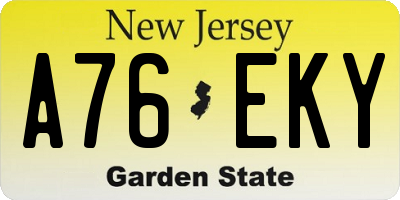 NJ license plate A76EKY