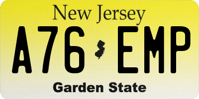 NJ license plate A76EMP