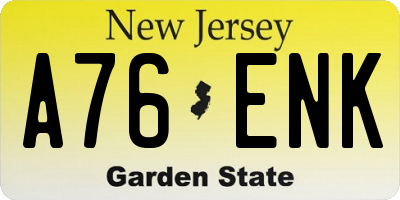 NJ license plate A76ENK