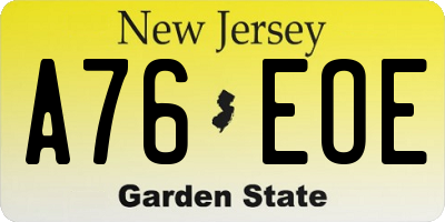 NJ license plate A76EOE