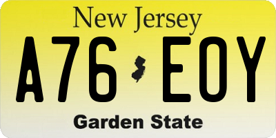 NJ license plate A76EOY