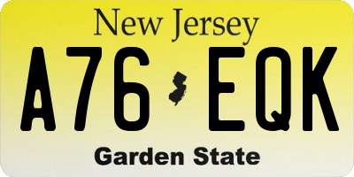 NJ license plate A76EQK