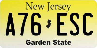 NJ license plate A76ESC