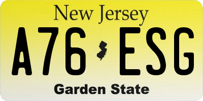 NJ license plate A76ESG