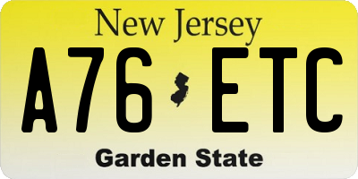 NJ license plate A76ETC