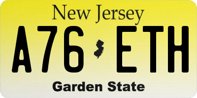 NJ license plate A76ETH