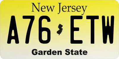 NJ license plate A76ETW
