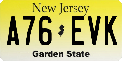 NJ license plate A76EVK