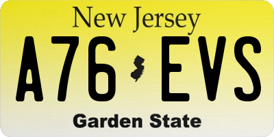NJ license plate A76EVS