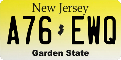 NJ license plate A76EWQ