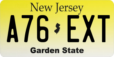 NJ license plate A76EXT