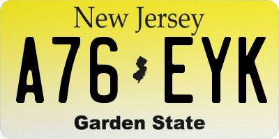 NJ license plate A76EYK