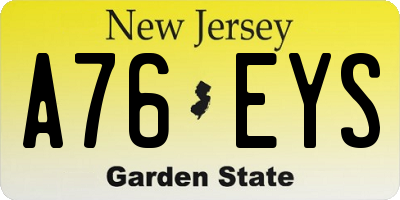 NJ license plate A76EYS