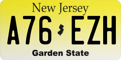 NJ license plate A76EZH