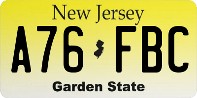 NJ license plate A76FBC