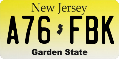 NJ license plate A76FBK