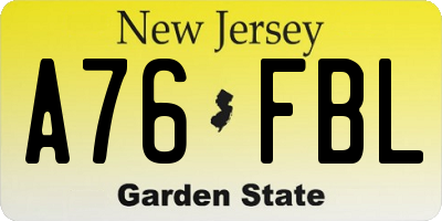 NJ license plate A76FBL