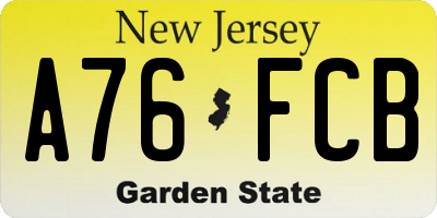 NJ license plate A76FCB