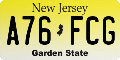 NJ license plate A76FCG