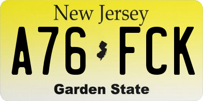 NJ license plate A76FCK