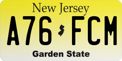 NJ license plate A76FCM
