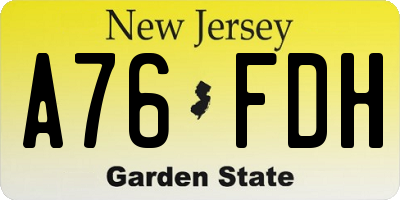 NJ license plate A76FDH