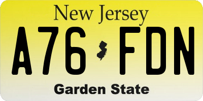 NJ license plate A76FDN