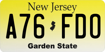 NJ license plate A76FDO