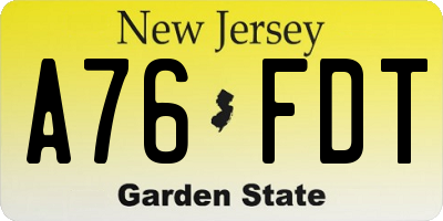 NJ license plate A76FDT