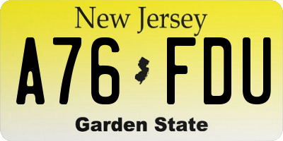 NJ license plate A76FDU