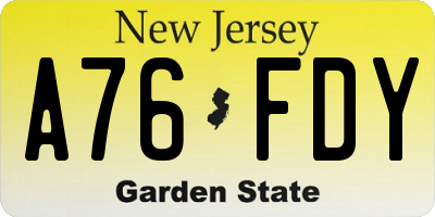NJ license plate A76FDY