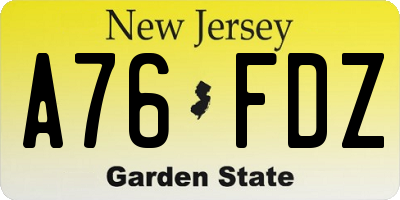 NJ license plate A76FDZ