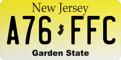 NJ license plate A76FFC