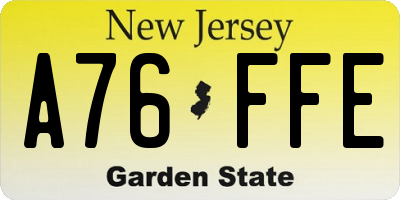 NJ license plate A76FFE
