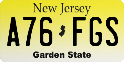 NJ license plate A76FGS