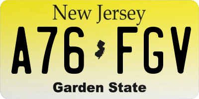NJ license plate A76FGV