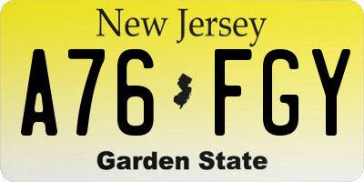 NJ license plate A76FGY